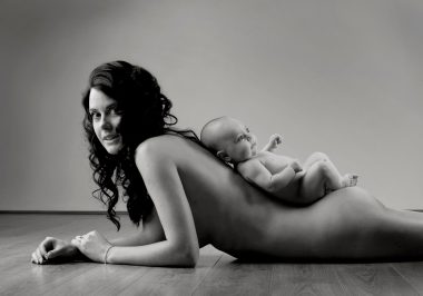 Mother and baby in black & white